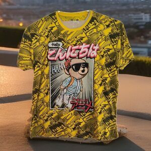 Hustle Bear Anime Comic t-shirt, men's 4XL, yellow, all over print